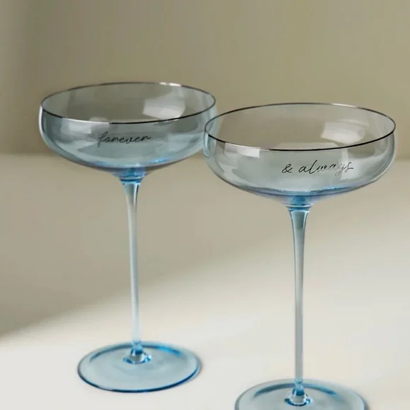 NEW Anthropologie x Cin Cin Forever & Always Coupe Glasses, Set of 2, Blue - Picture 1 of 7
